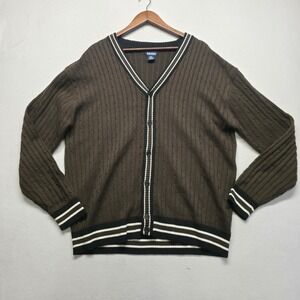 Blue Ocean Men's Brown Cable-Knit Cardigan V Neck Sweater Size 2XL
